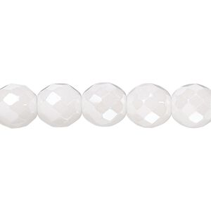 Bead, Czech fire-polished glass, opaque alabaster snow white luster, 10mm faceted round. Sold per 15-1/2" to 16" strand.