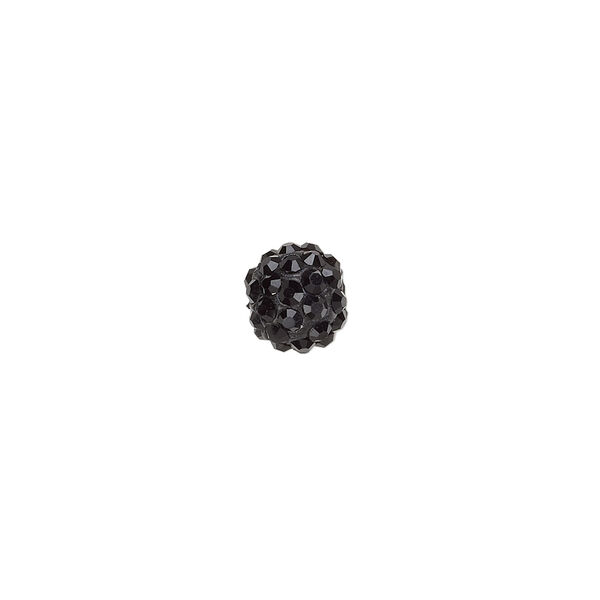 Bead, glass rhinestone / epoxy / resin, black, 8mm round. Sold individually. image number 0