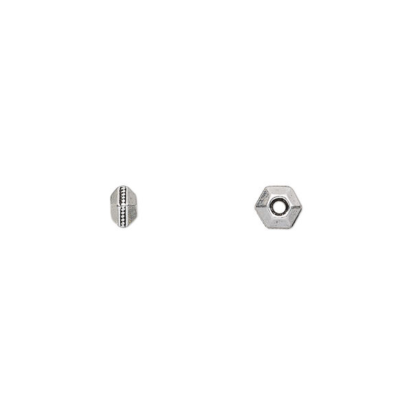 Bead, TierraCast®, antique silver-plated pewter (tin-based alloy), 5x3mm faceted hexagon rondelle with beaded center. Sold per pkg of 20. image number 0
