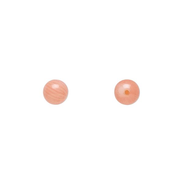 Bead, bamboo coral (dyed), pink, 5.5-6.5mm half-drilled round, Mohs hardness 3-1/2 to 4. Sold per pkg of 2. image number 0