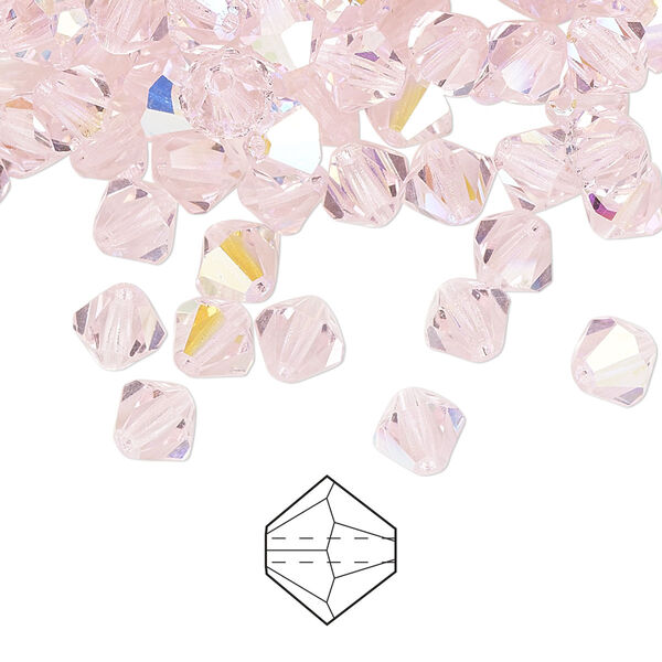 Bead 144pk pink sapphire AB, Preciosa Czech crystal 6mm bicone image number 0