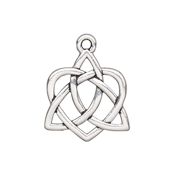 Charm, TierraCast®, antique silver-plated "pewter" (tin-based alloy), 23x21mm double-sided Celtic heart with cutout design. Sold per pkg of 10. image number 0