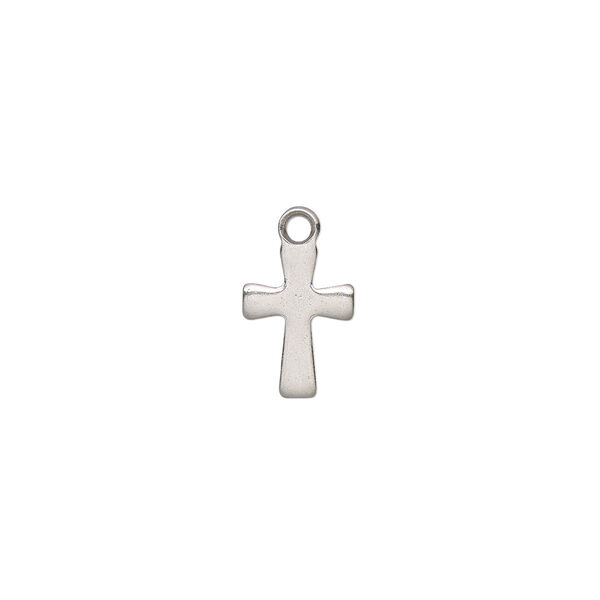 Drop, stainless steel, 10x7mm double-sided cross. Sold per pkg of 10. image number 0