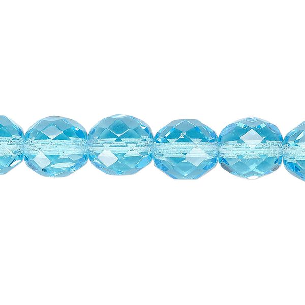 Bead, Czech fire-polished glass, light turquoise blue, 10mm faceted round. Sold per 15-1/2" to 16" strand, approximately 40 beads. image number 0