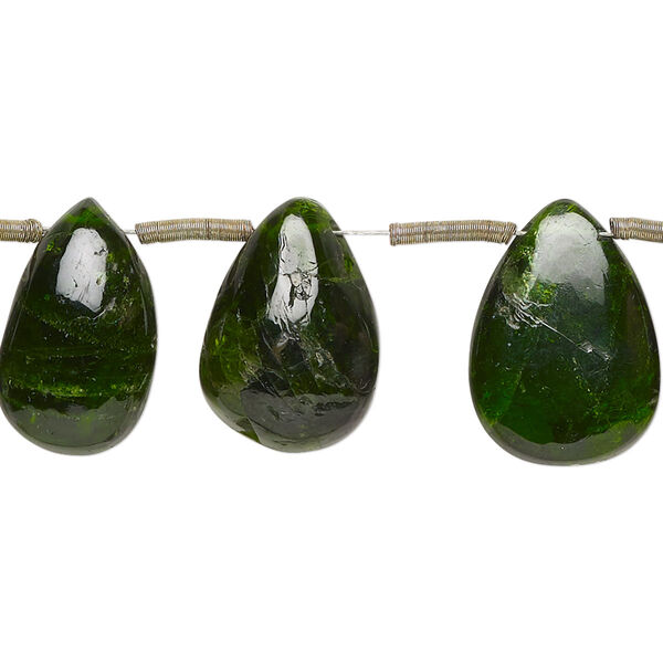 Bead, chrome diopside (dyed), 13x10mm-18x13mm graduated hand-cut top-drilled puffed teardrop with 0.4-1.4mm hole, C+ grade, Mohs hardness 5-1/2 to 6. Sold per pkg of 14. image number 0