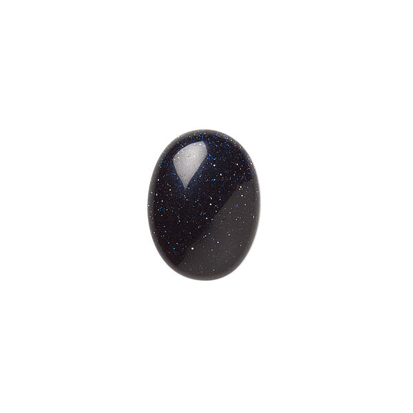Cabochon, blue goldstone (glass) (man-made), 16x12mm calibrated oval. Sold per pkg of 4. image number 0