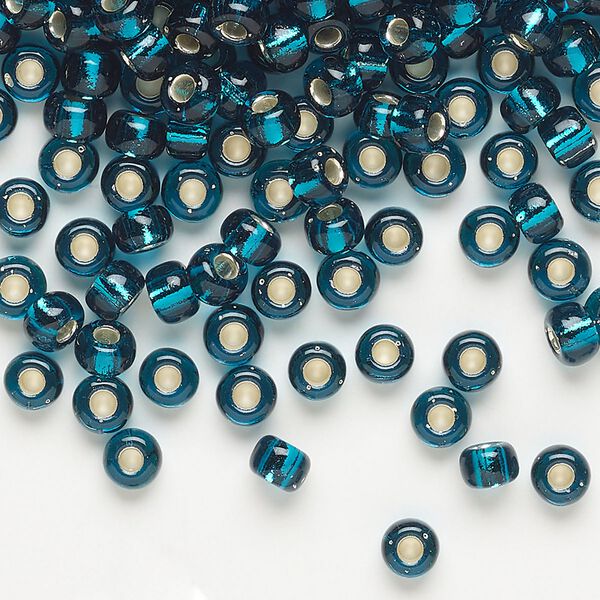 Seed bead, Miyuki, glass, pkg/25g, #6 rocaille, transparent silver-lined dark teal (RR-30). image number 0