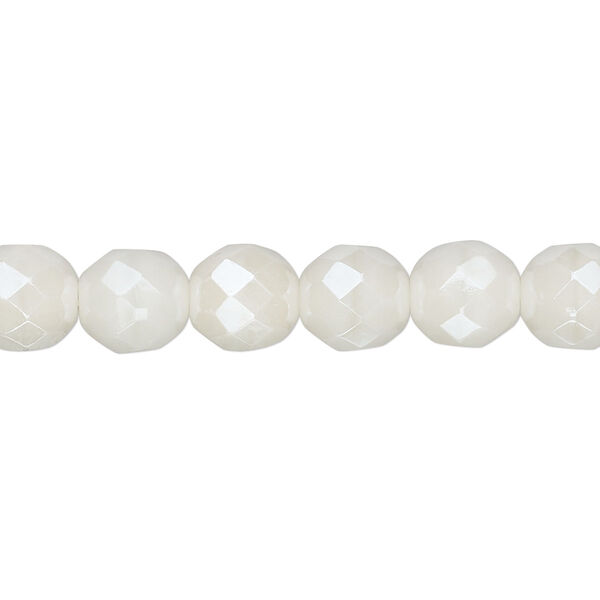 Bead, Czech fire-polished glass, light ivory luster, 8mm faceted round. Sold per pkg of 600 (1/2 mass). image number 0
