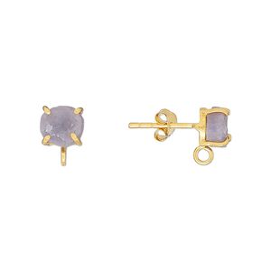 Sterling silver / tanzanite 1pkg2, rough nugget earstud / closed loop gold-plated 5-7mm