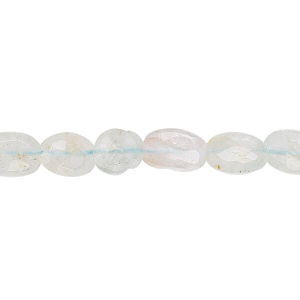 Bead, aquamarine (heated), 7x6mm-10x7mm hand-cut faceted puffed oval, D grade, Mohs hardness 7-1/2 to 8. Sold per 8-inch strand. image number 0