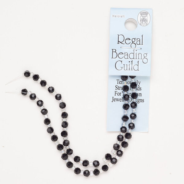 Bead glass 1pk 4mm faceted round, opaque jet 10 inch image number 0