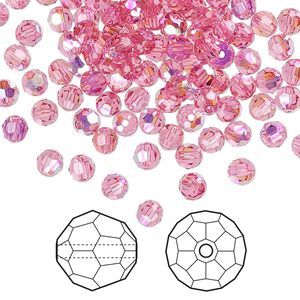 Bead 144pk rose AB, Crystal Passions® 4mm round 5000