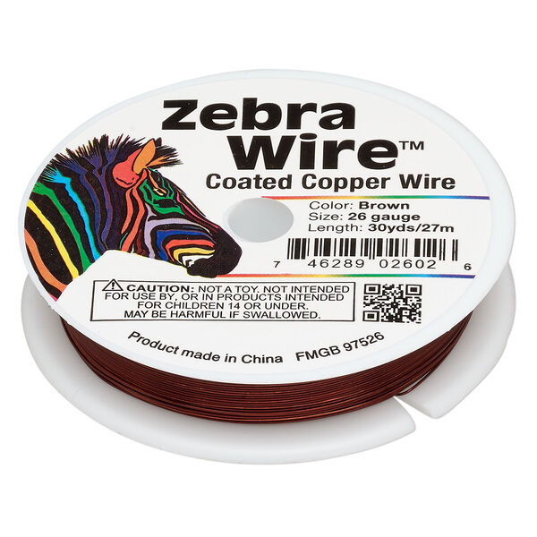 Wire, Zebra Wire™, color-coated copper, brown, round, 26 gauge. Sold per 30-yard spool. image number 0