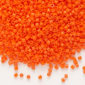 Seed bead, Delica®, glass, pkg/50g, #15 round, opaque orange (DBS-0722).