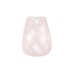 Rose quartz 1pkg1, hand-cut faceted puffed trapezoid drop natural 24x18mm