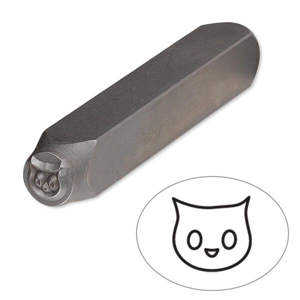 Stamp punch, tempered chrome vanadium steel, 6x5.5mm cat face, 2-3/4 x 3/8 inches. Sold individually. image number 0