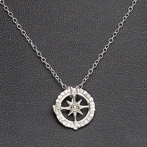 Necklace, Create Compliments®, cubic zirconia and sterling silver, clear, 12.5mm compass, 18 inches with springring clasp. Sold individually.