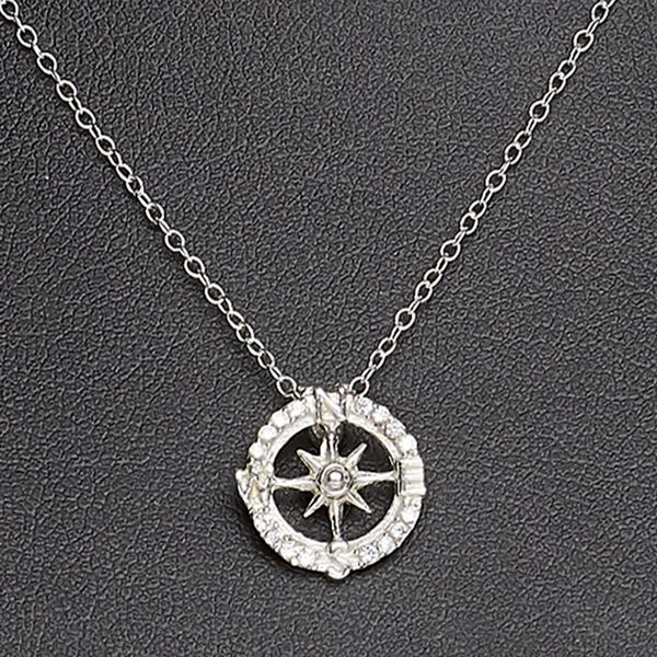 Necklace, Create Compliments®, cubic zirconia and sterling silver, clear, 12.5mm compass, 18 inches with springring clasp. Sold individually. image number 0