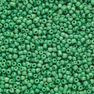 Seed bead, Ming Tree™, glass, pkg/1 pound, #11 round, opaque green.