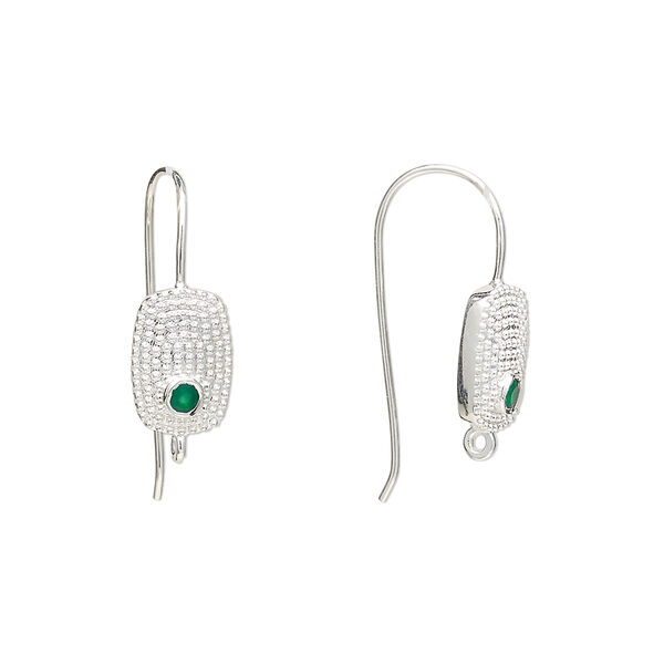 Sterling silver / green onyx 1pkg2, textured flat oval ear wire, fishhook / closed loop 22 gauge 19mm / 10mm image number 0