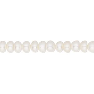 Pearl, White Lotus™, cultured freshwater (bleached), white, 5.5-6mm button, B grade, Mohs hardness 2-1/2 to 4. Sold per 15-1/2" to 16" strand.