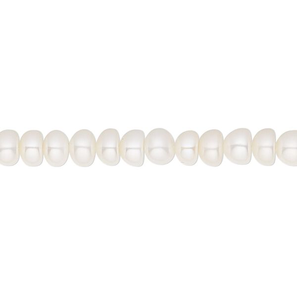 Pearl, White Lotus™, cultured freshwater (bleached), white, 5.5-6mm button, B grade, Mohs hardness 2-1/2 to 4. Sold per 15-1/2" to 16" strand. image number 0