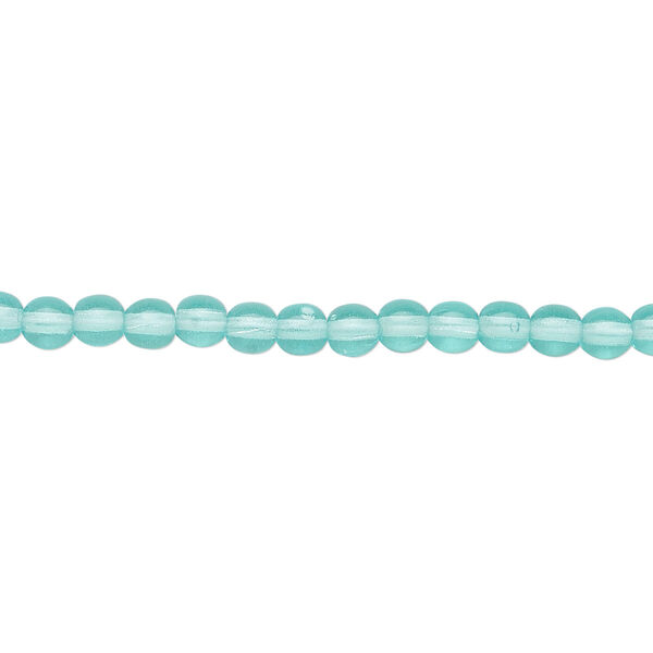 Bead, Czech glass druk, transparent light aqua, 4mm round. Sold per 15-1/2" to 16" strand. image number 0