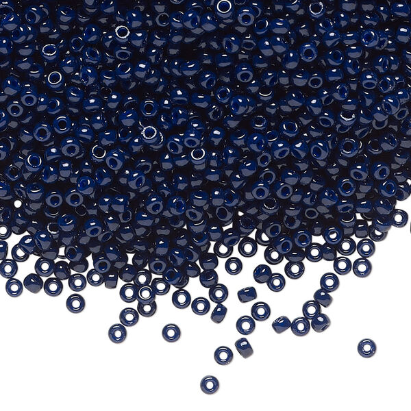 Seed bead, Miyuki, glass, pkg/250g, #11 rocaille, Duracoat® opaque outside dyed dark navy blue, (RR-4494). image number 0