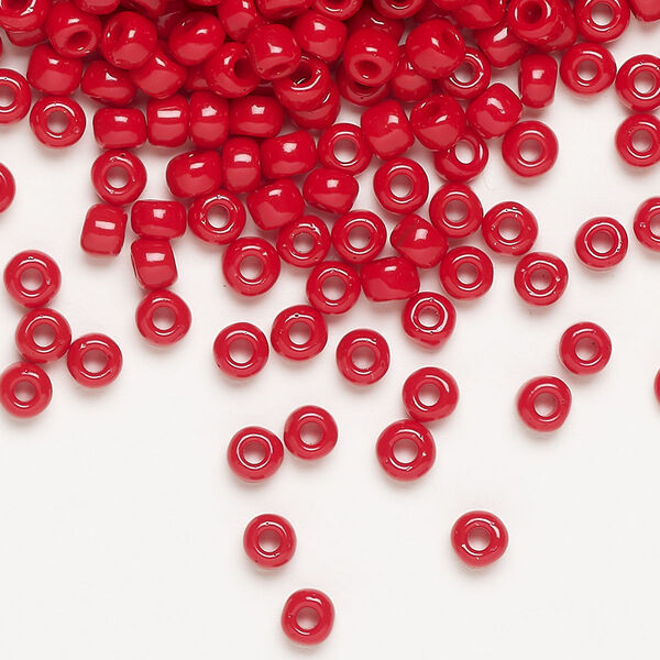 Seed bead, Dyna-Mites™, glass, opaque red, #6 round. Sold per 40-gram pkg. image number 0