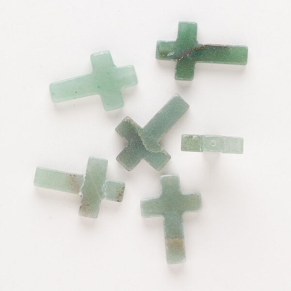 Green aventurine 1pkg6, half-drilled cross drop natural B grade, 21x15mm-26x18mm image number 0