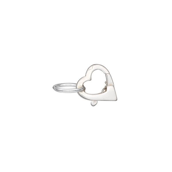 Clasp, lobster claw, sterling silver, 11x9mm heart with jump ring. Sold individually. image number 0