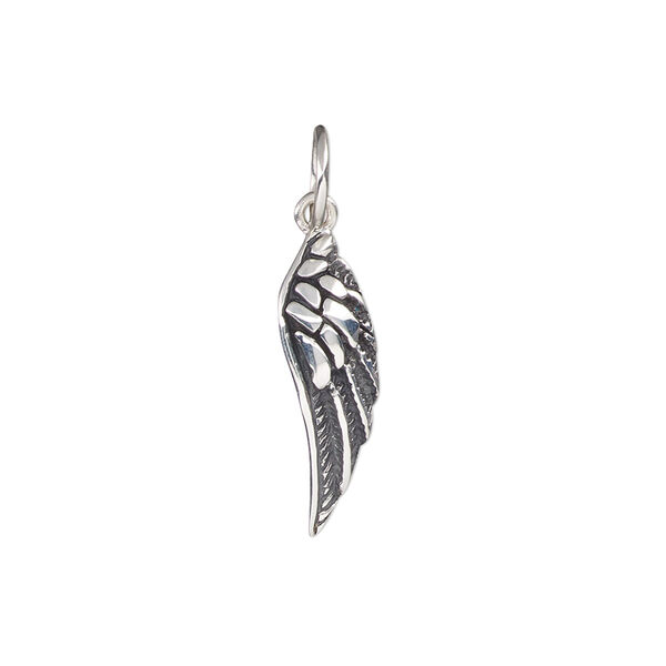 Charm, antiqued sterling silver, 20x6mm single-sided wing. Sold individually. image number 0
