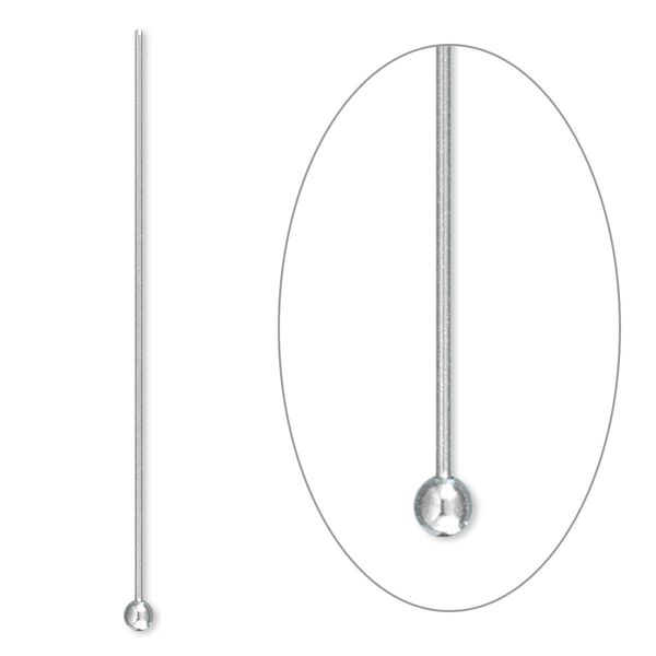 Head pin, stainless steel, 1-1/2 inches with 2mm ball, 24 gauge. Sold per pkg of 500. image number 0