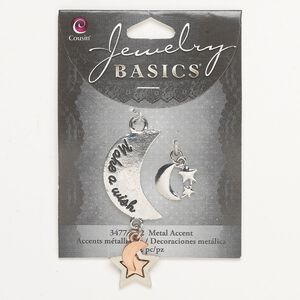 Charm assortment, steel, pkg/2, mixed antique finishes, 63x23mm / 16x15mm moon and stars.