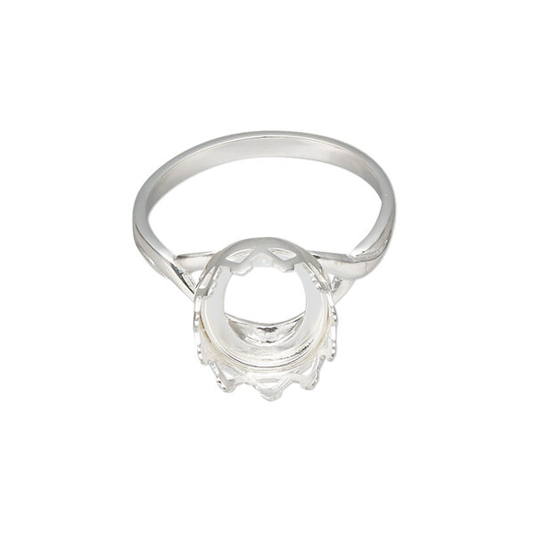 Ring, sterling silver, 13x11.5mm wide with 12x10mm oval cabochon bezel setting, size 9. Sold individually. image number 0