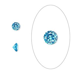 Gem, cubic zirconia, zircon blue, 5mm faceted round, Mohs hardness 8-1/2. Sold per pkg of 2.