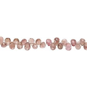 Pink tourmaline 1pkg1, hand-cut top-drilled faceted puffed teardrop bead 8 inch 4x3mm