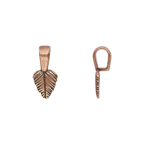 Bail, JBB Findings, glue-on, antique copper-plated brass, 16x7.5mm with 8.5x7.5mm leaf flat base. Sold per pkg of 2. image number 0
