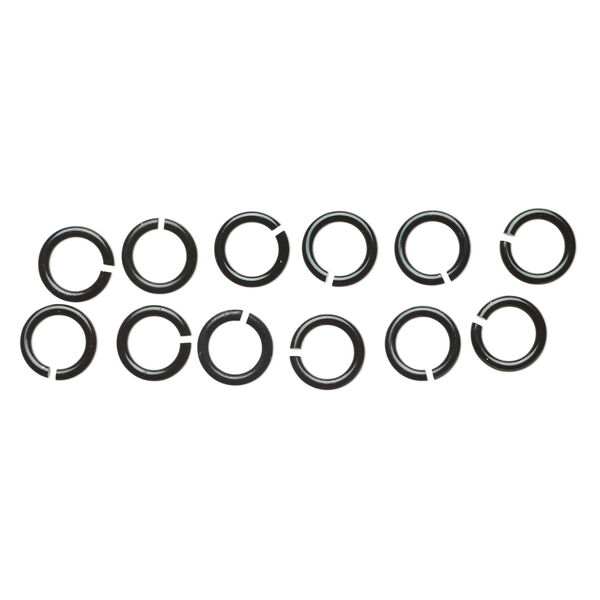 Jump ring, anodized aluminum, black, 10mm round, 6.8mm inside diameter, 14 gauge. Sold per pkg of 100. image number 1