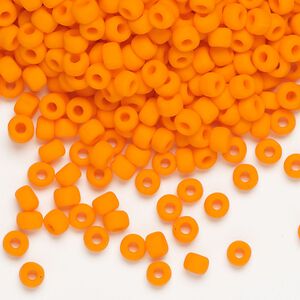 Seed bead, Dyna-Mites™, glass, opaque matte orange, #6 round. Sold per 40-gram pkg.