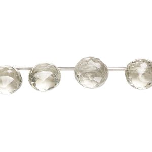 Green quartz 1pkg15, hand-cut top-drilled faceted teardrop bead 7x6mm-10x10mm
