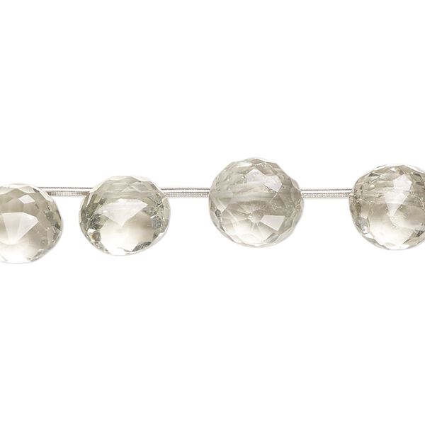 Green quartz 1pkg15, hand-cut top-drilled faceted teardrop bead 7x6mm-10x10mm image number 0