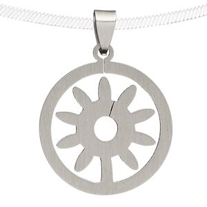 Pendant, stainless steel, 35mm round with cutout flower. Sold individually.