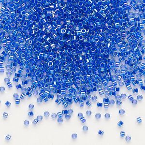 Seed bead, Delica®, glass, pkg/250g, #11 round, translucent cobalt-lined rainbow sapphire (DB-0063).