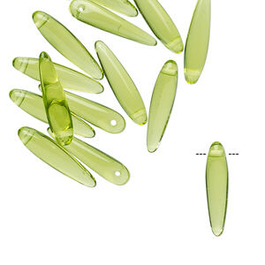 Bead, Preciosa Thorn™, Czech pressed glass, transparent olive green, 16x4mm top-drilled thorn. Sold per pkg of 20.