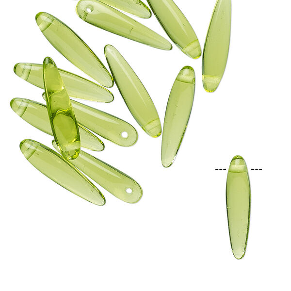 Bead, Preciosa Thorn™, Czech pressed glass, transparent olive green, 16x4mm top-drilled thorn. Sold per pkg of 20. image number 0