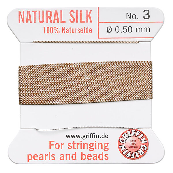 Thread, Griffin, silk, beige, size #3. Sold per 2-meter card (approximately 78 inches). image number 0
