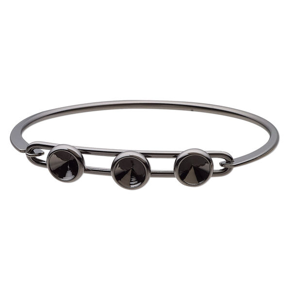 Bracelet, Almost Instant Jewelry®, bangle, black-finished brass, 11mm wide with (3) SS39 rivoli glue-in settings and latch bar, 8 inches. Sold individually. image number 0