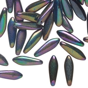 Bead 1pkg50 Czech pressed glass, opaque iris purple, 15.5x5mm top-drilled dagger.