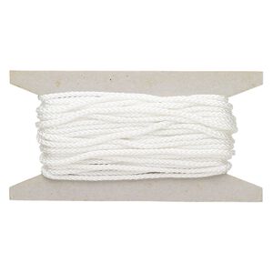 Cord, nylon, white, 3mm round. Sold per 25-foot card.